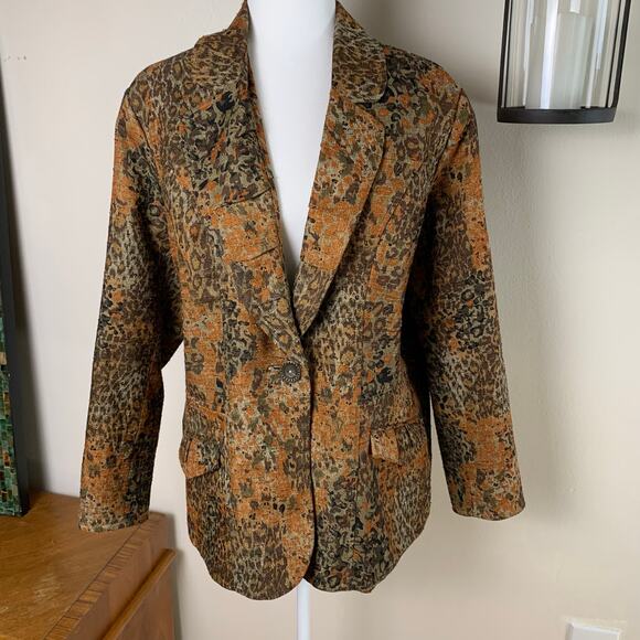 Vintage Coldwater Creek Size 18W Leopard Blazer Jacket Tapestry Fall Colors - Picture 2 of 11